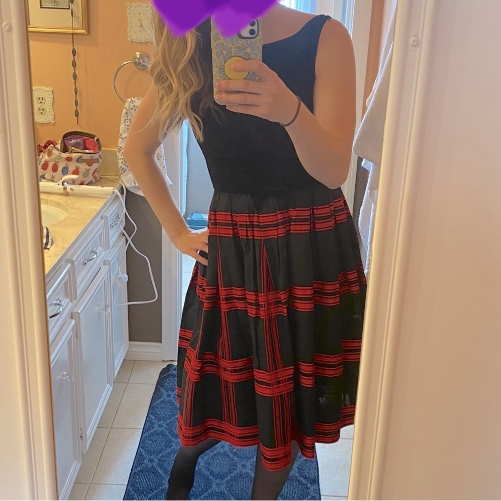 Vintage 60s A Line plaid Cocktail Dress with Velvet Taltz - S